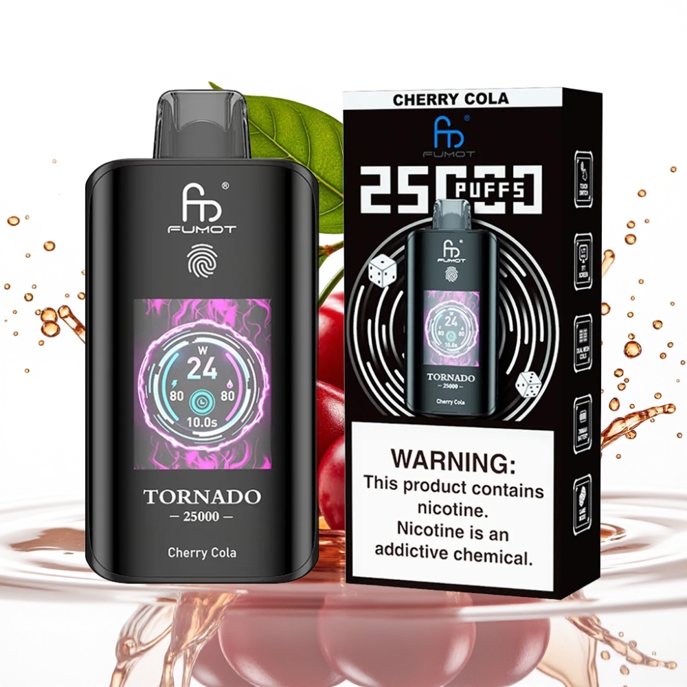 Fumot Tornado 25000 Puffs Disposable Vape Körsbärs Cola med HD Skärm
