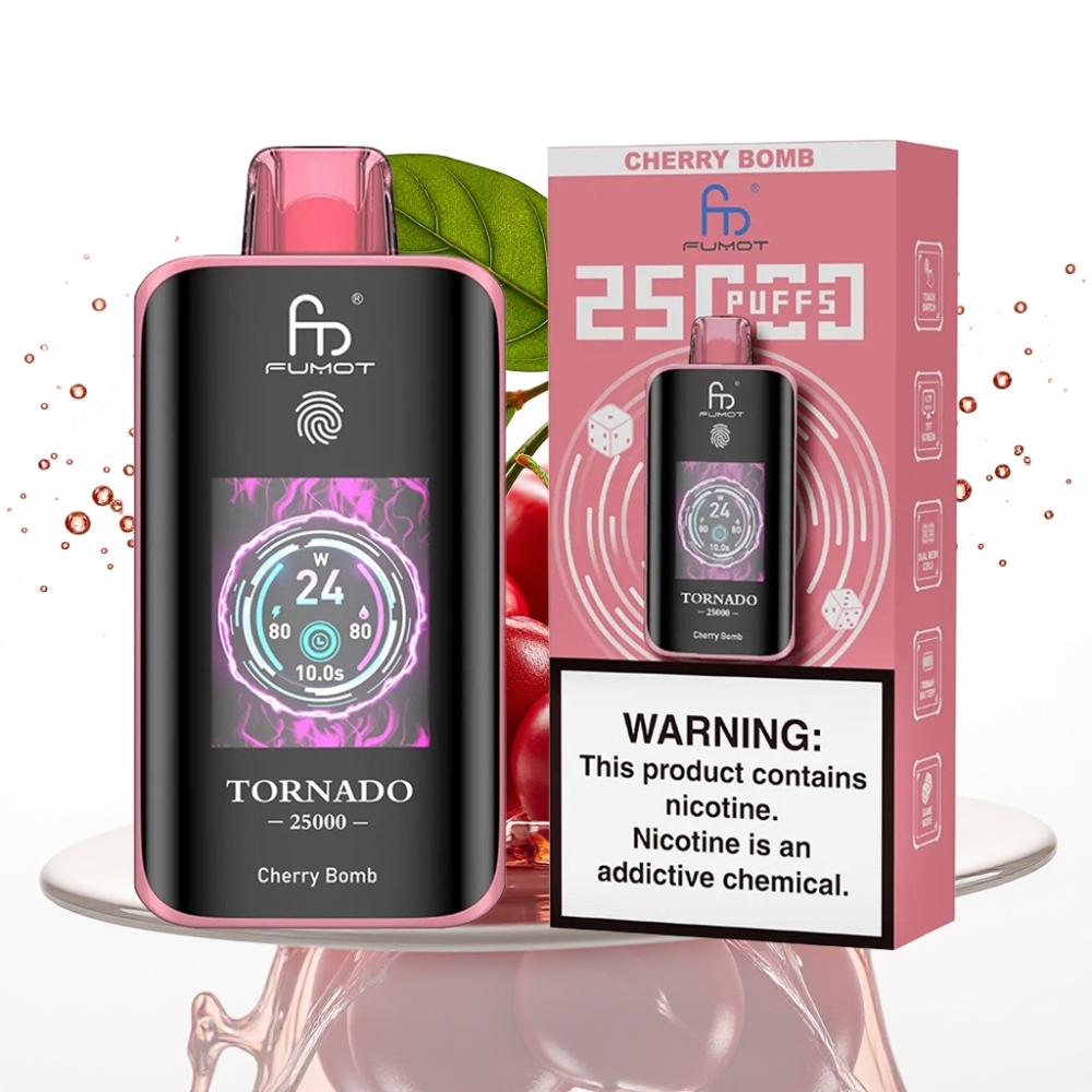 Fumot Tornado 25000 Puffs Disposable Vape Körsbärsbomb med HD Skärm