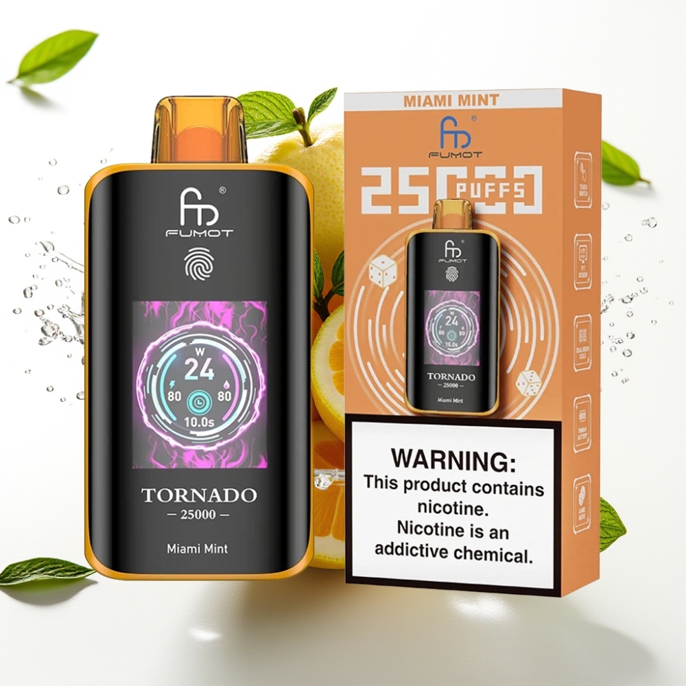 Fumot Tornado 25000 Puffs Disposable Vape Miami Mynta med HD Skärm och 700mAh Batteri