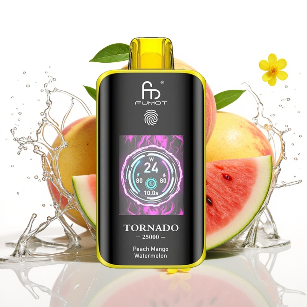 Fumot Tornado 25000 Puffs Disposable Vape Persika Mango Vattenmelon med HD-skärm