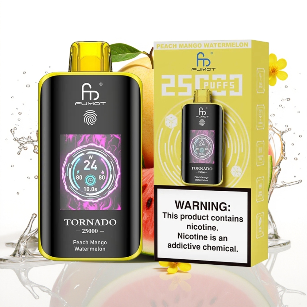 Fumot Tornado 25000 Puffs Disposable Vape Persika Mango Vattenmelon med HD-skärm