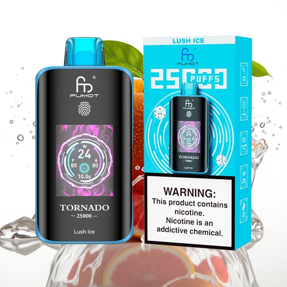 Fumot Tornado 25000 Puffs Disposable Vape Saftig Is med HD-skärm & 700mAh Batteri