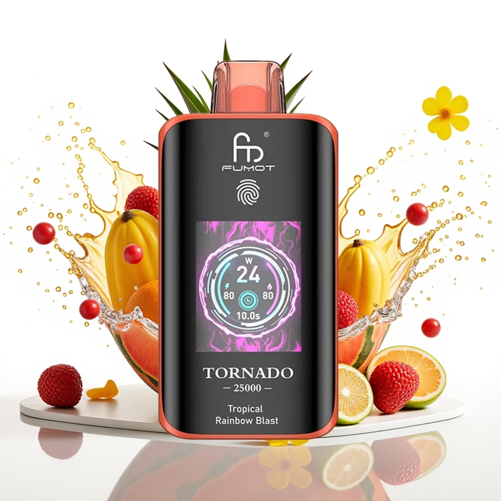 Fumot Tornado 25000 Puffs Disposable Vape Tropisk Regnbågs Explosion med HD Skärm