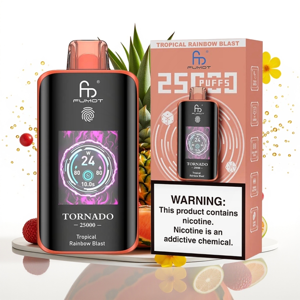 Fumot Tornado 25000 Puffs Disposable Vape Tropisk Regnbågs Explosion med HD Skärm