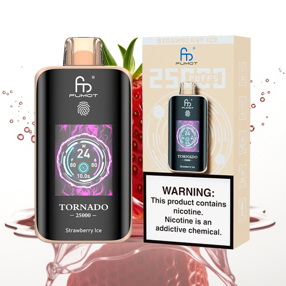Fumot Tornado 25000 Puffs Engångs-vape Jordgubb Is med HD Skärm & 700mAh Batteri