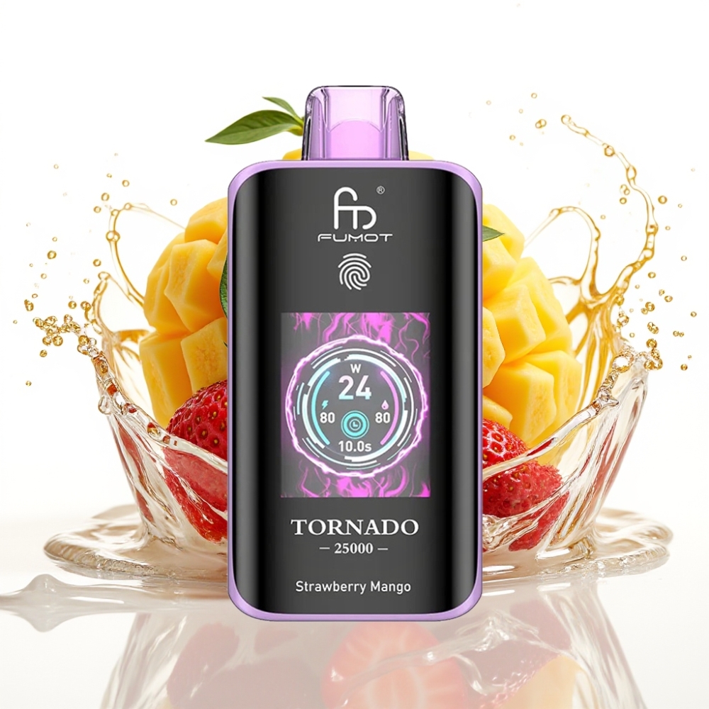 Fumot Tornado 25000 Puffs Förbrukningsbar E-cigarett Jordgubb Mango HD Skärm 700mAh