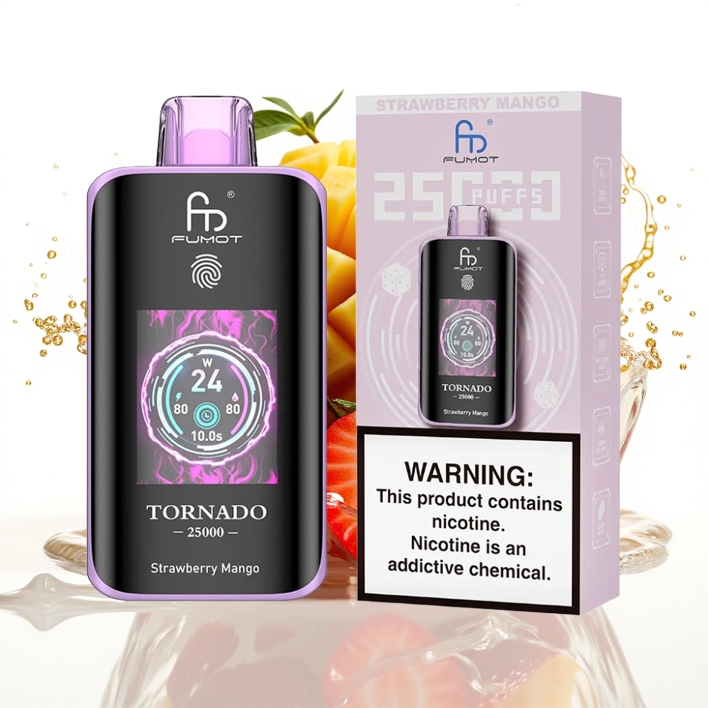 Fumot Tornado 25000 Puffs Förbrukningsbar E-cigarett Jordgubb Mango HD Skärm 700mAh