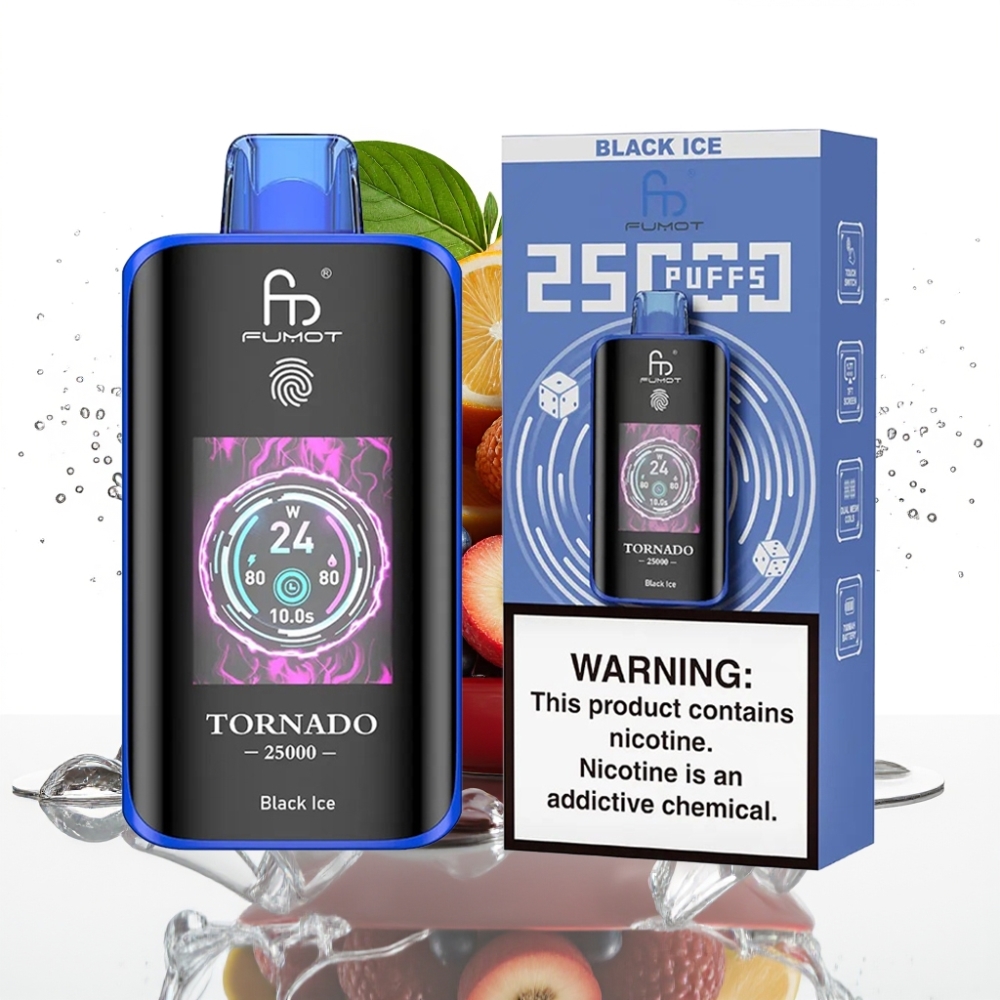Fumot Tornado 25000 Puffs Återuppladdningsbar Disposable Vape Svart Is