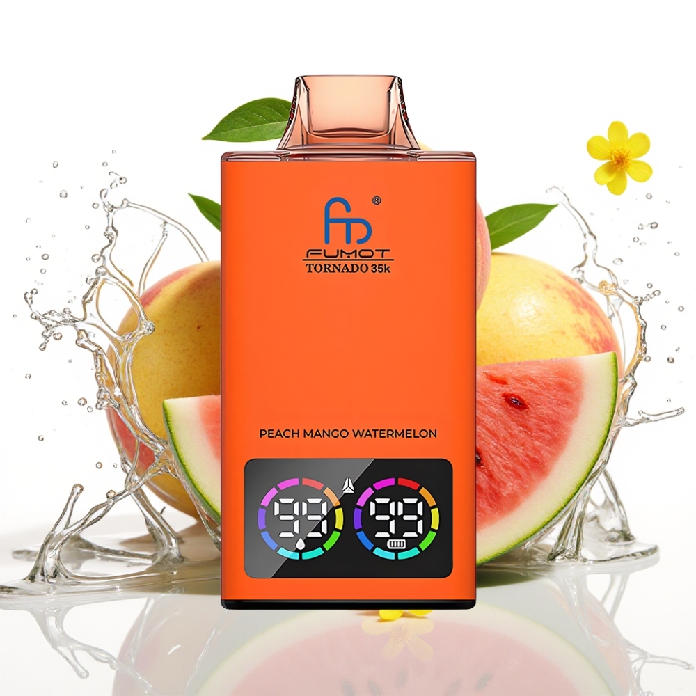 Fumot Tornado 35K Disposable Vape Persika Mango Vattenmelon Dual Mesh Coil USB-C