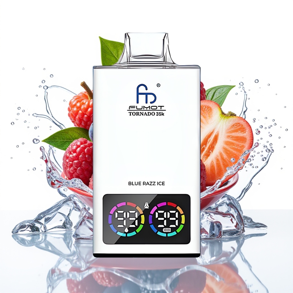 Fumot Tornado 35K Engångsvape Blå Hallon Is med Dual Mesh Coil och 15ml E-juice