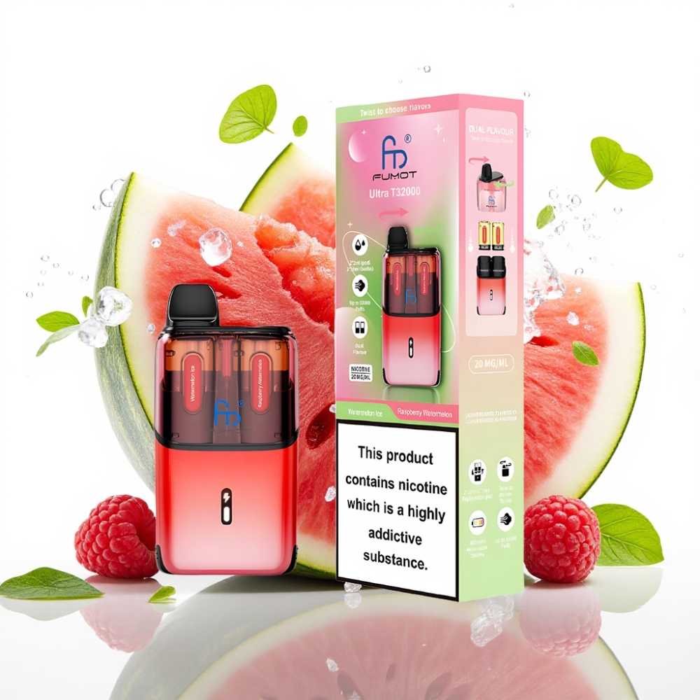 Fumot Ultra T32000 Disposable Vape Vattenmelon Is - Hallon Vattenmelon med 800mAh Batteri