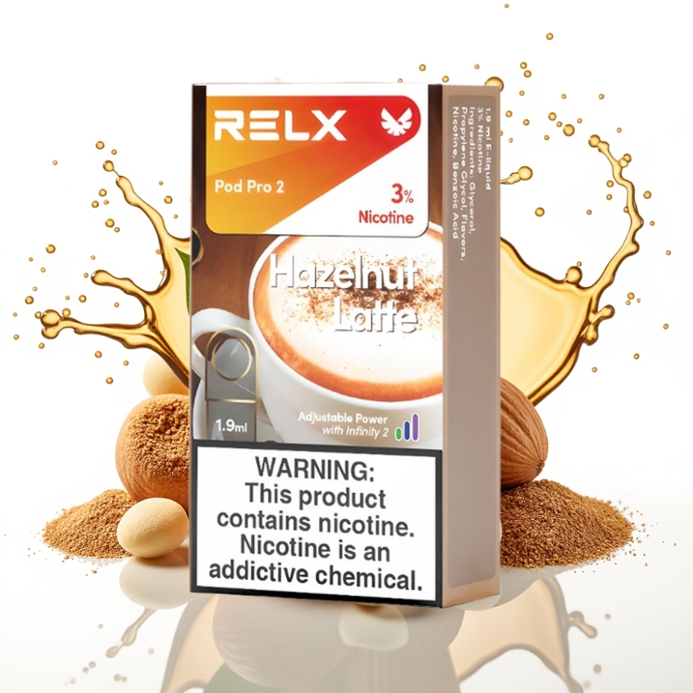 RELX Pod Pro 2 Hazelnutlatte Nikotin 3% 600 puffar 1,9ml 3 spänningslägen