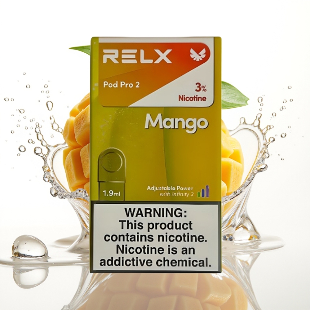 RELX Pod Pro 2 Vape-enhet med 3% Nikotin Mango Is och 600 puffar