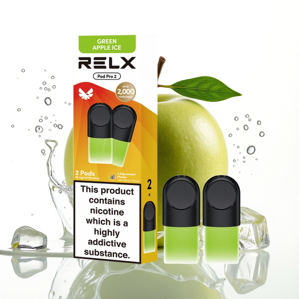 Relx Pod Pro 2 Grönt Äpple Is 1,9ml 600 puff 1,8% nikotin